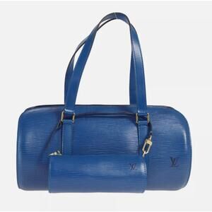Louis Vuitton Blue Epi Leather Soufflot Vintage Handbag Bag Barrel and Mini Set